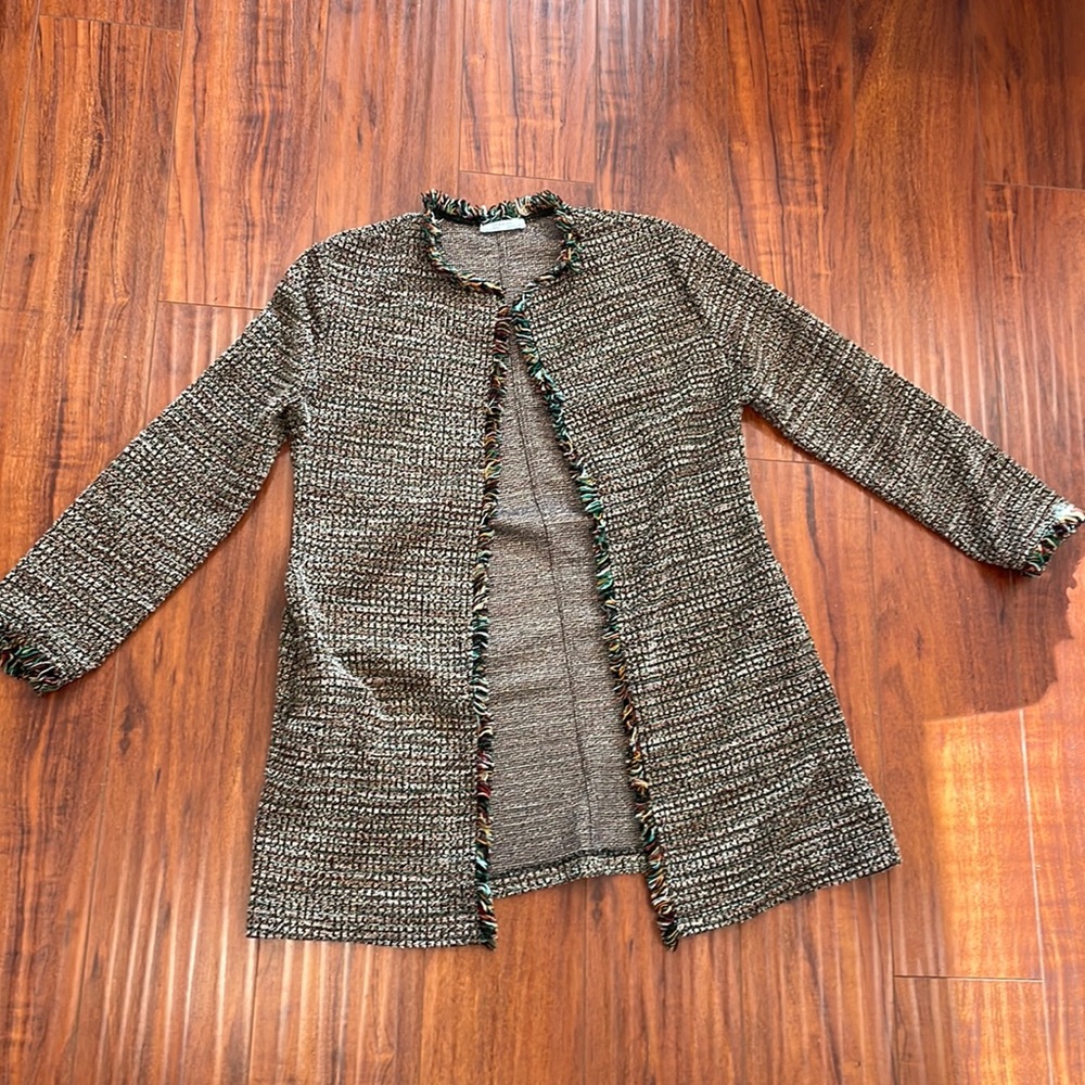 Zara Boucle Open Front Jacket Sz Medium